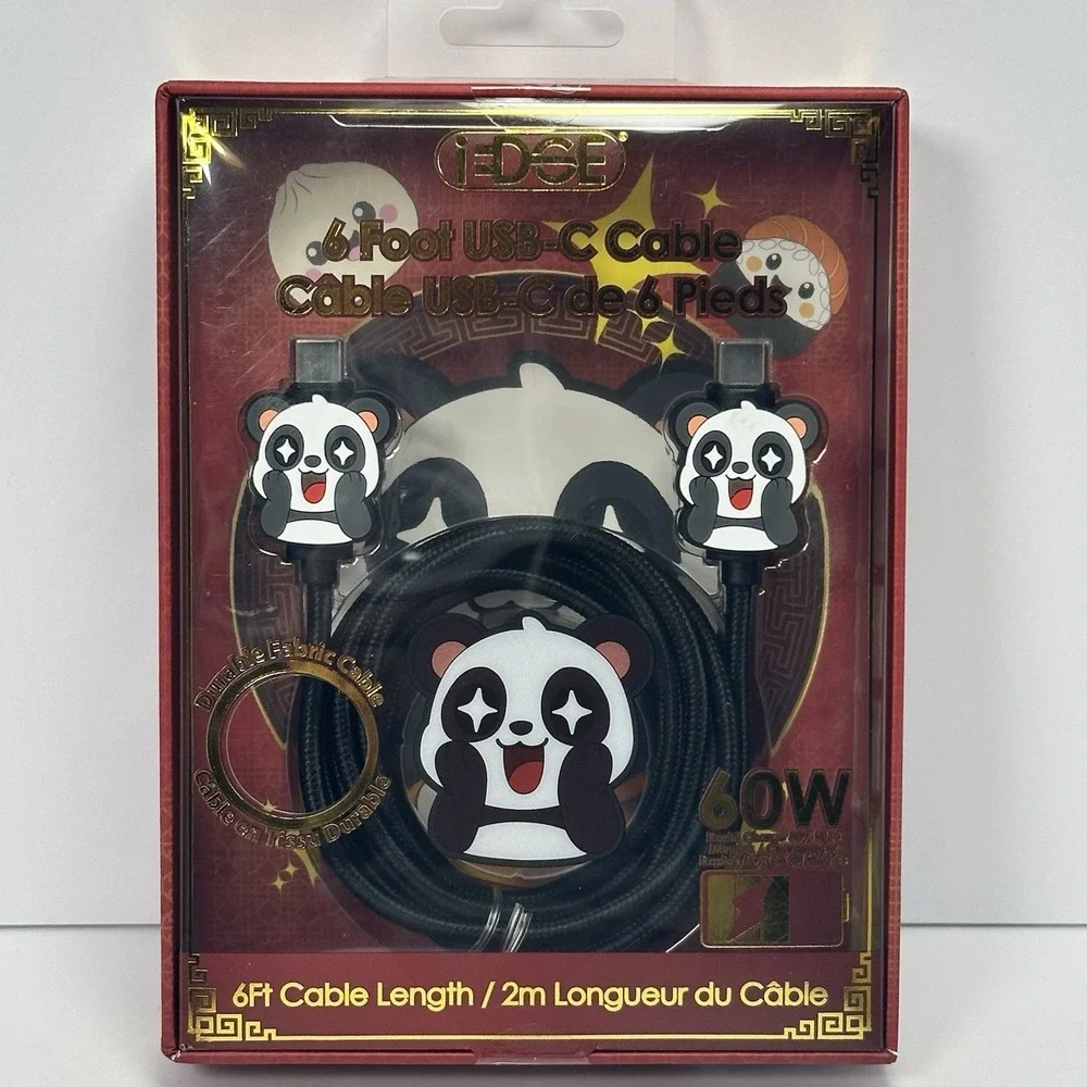 iEdge Panda USB C Cable 6FT 60W Fast Charging Braided Charger Cord Cute